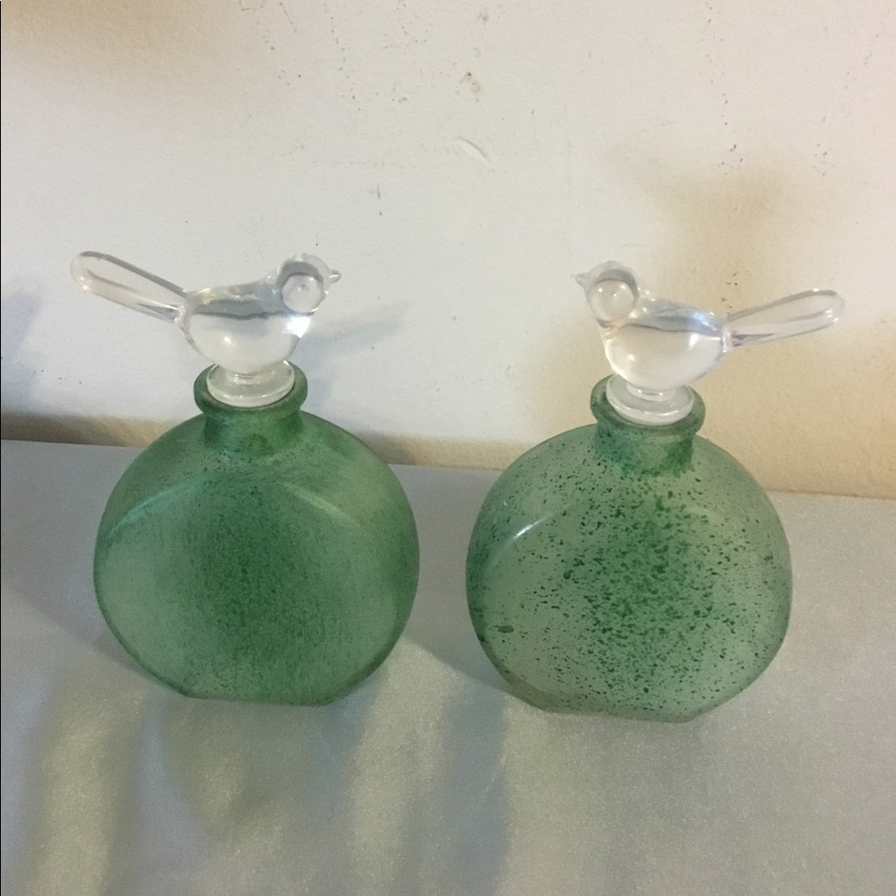 2 Accent Perfume Bottles w/ Bird Toppers